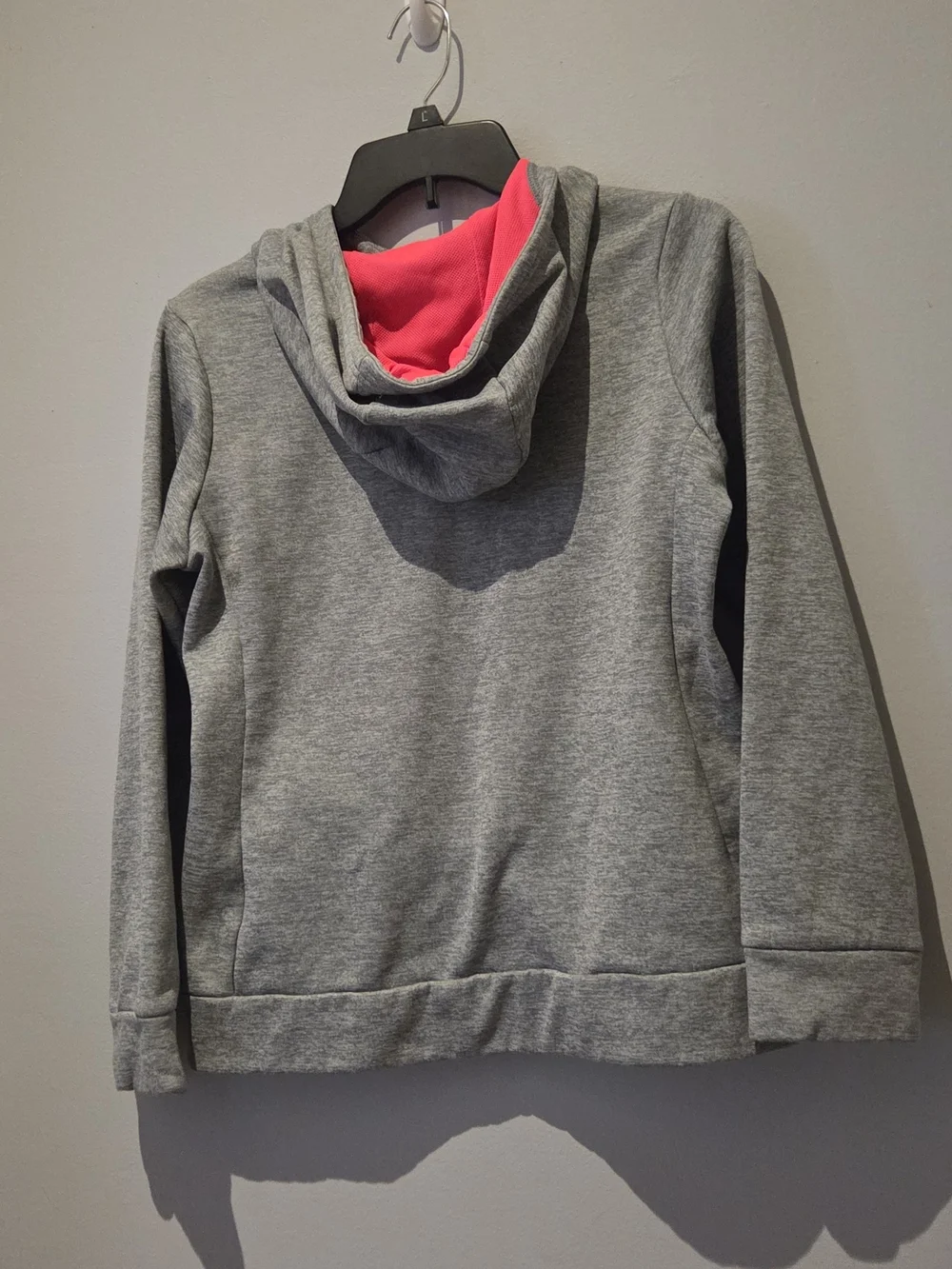 ​Nike Dri-Fit Girls XL Heather Gray Pink Neon Logo Pullover Athletic Hoodie EUC